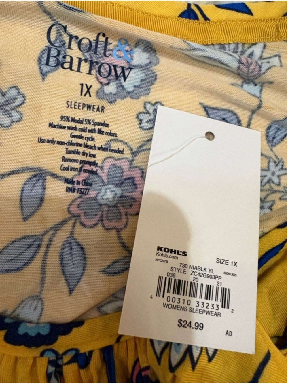 Croft & Barrow Floral Sleeveless Nightgown Dress Size 1X NWT Yellow Modal Blend - Picture 7 of 14